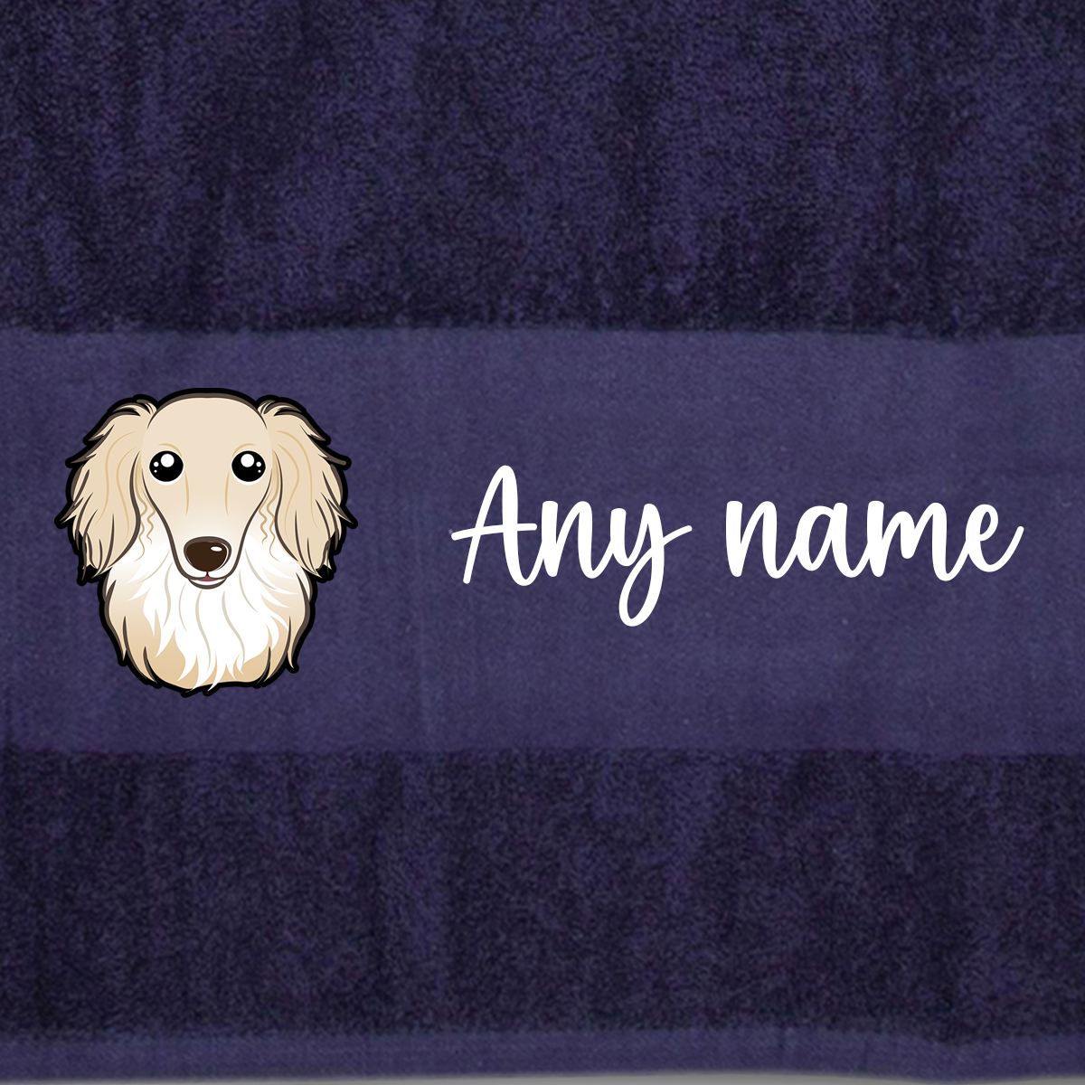 MIDNIGHT BLUE Any Pet Name And A Choice Of Dog Breed - Bath Towel