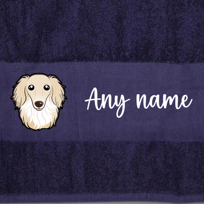 MIDNIGHT BLUE Any Pet Name And A Choice Of Dog Breed - Bath Towel