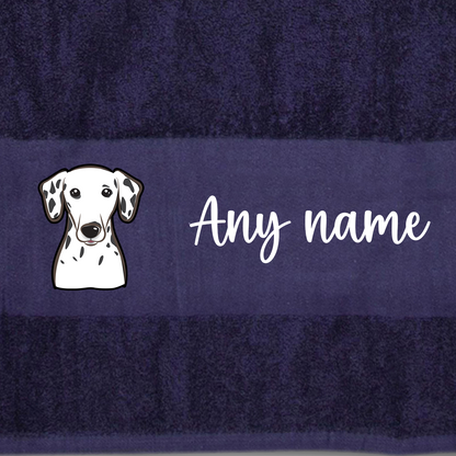 MIDNIGHT BLUE Any Pet Name And A Choice Of Dog Breed - Bath Towel