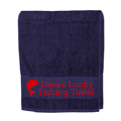 Navy Blue Fishing Towel Personalised Printed Towel - Any Name or Wording