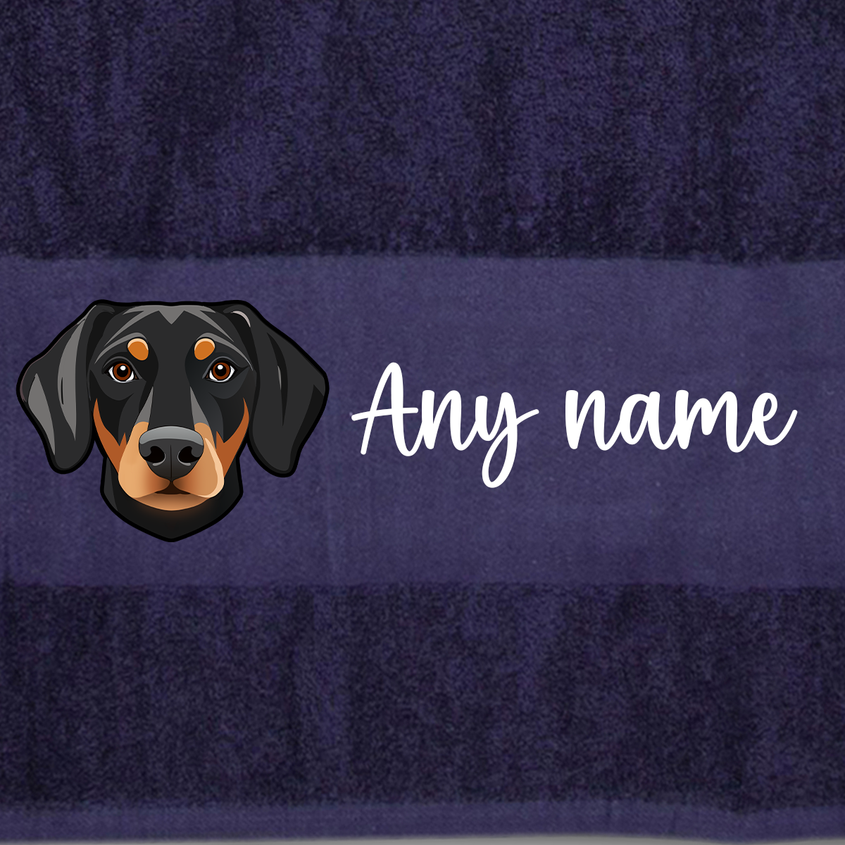 MIDNIGHT BLUE Any Pet Name And A Choice Of Dog Breed - Bath Towel