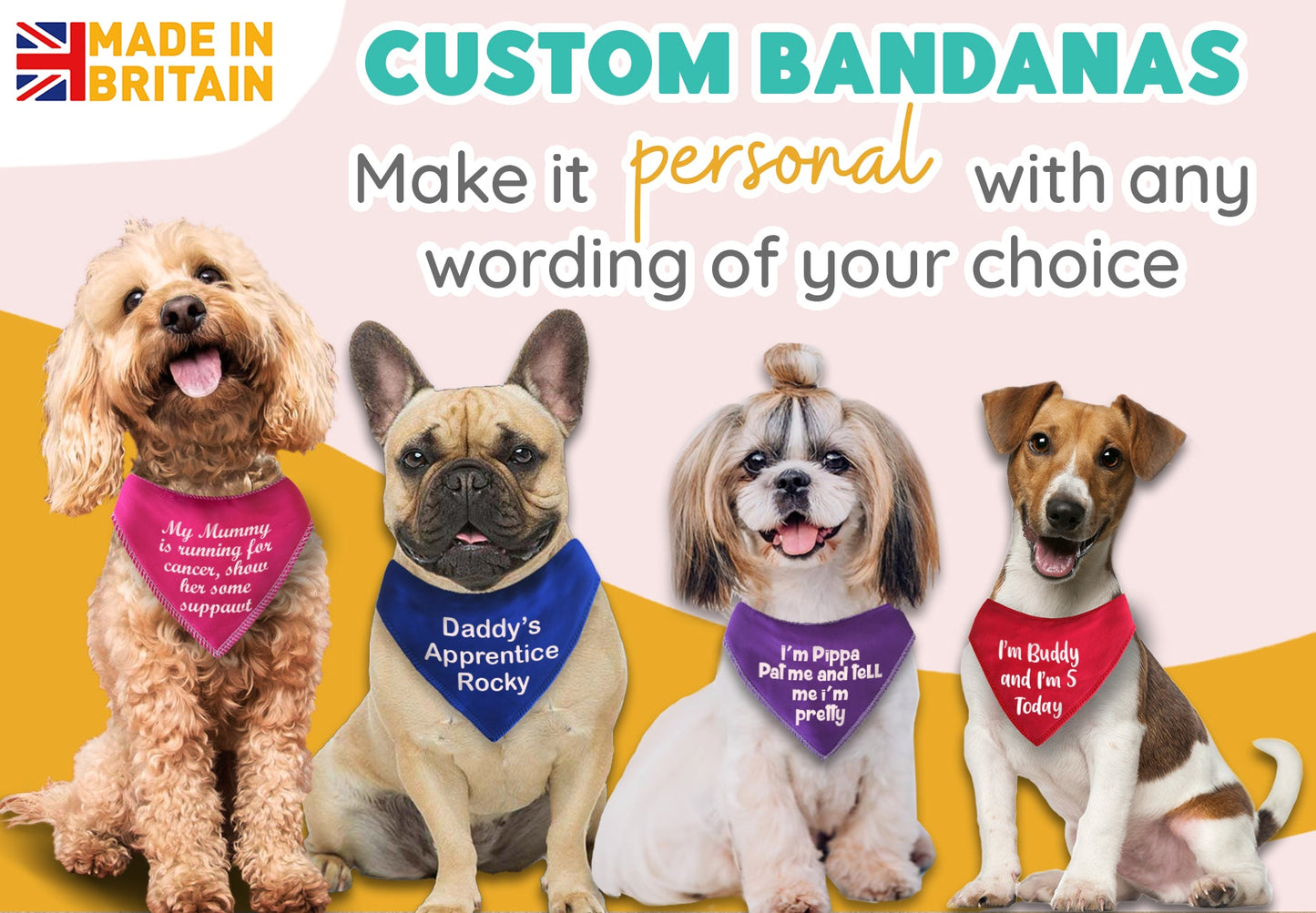 PINK Any Wording Dog Bandana With Font Choices
