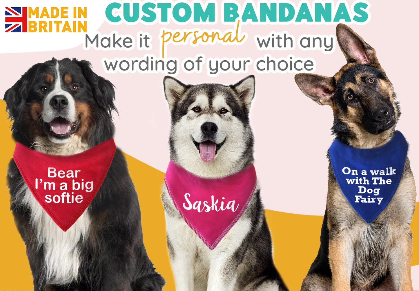 PINK Any Wording Dog Bandana With Font Choices