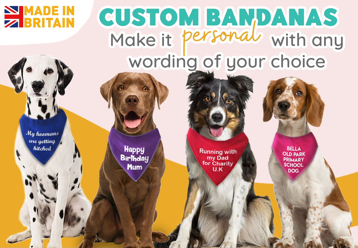 PINK Any Wording Dog Bandana With Font Choices