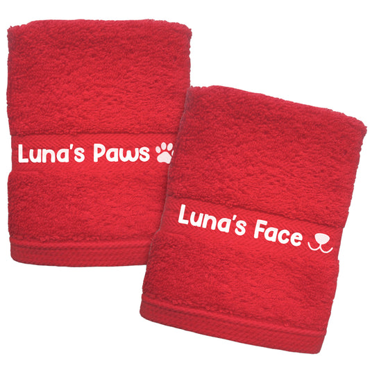 Red Dog Pet Face and Paws Wiper Towel Cloths - Any Name