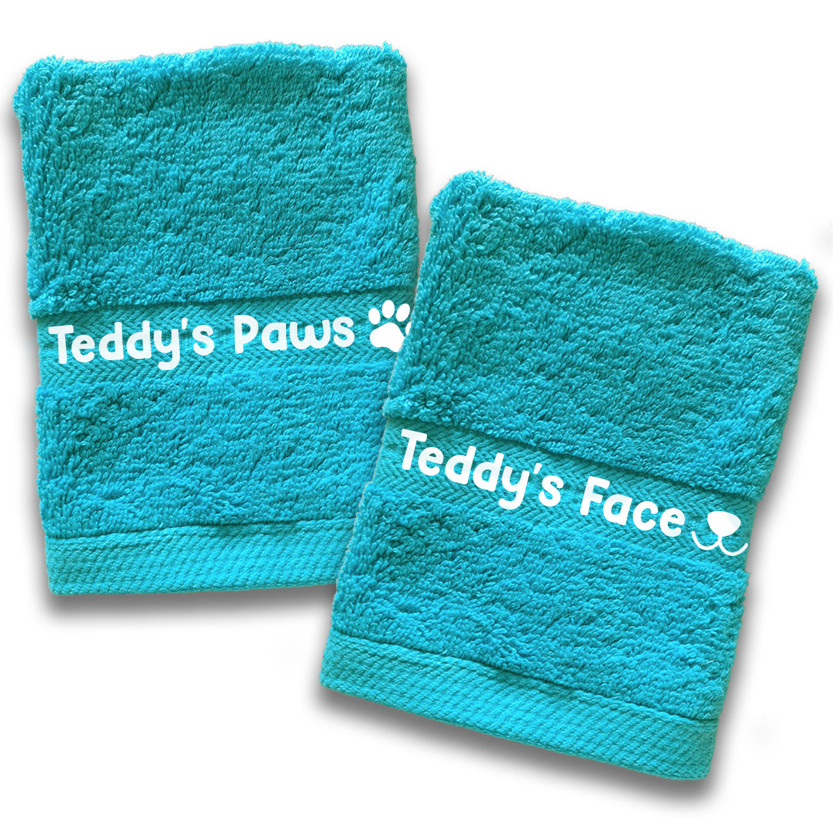 Turquoise Dog Pet Face and Paws Wiper Towel Cloths - Any Name