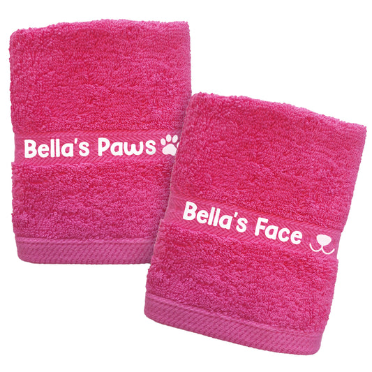 Hot Pink Dog Pet Face and  Paws Wiper Towel Cloths - Any Name
