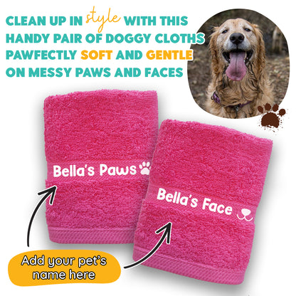 Hot Pink Dog Pet Face and  Paws Wiper Towel Cloths - Any Name