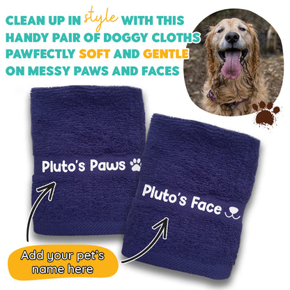 Royal Blue Dog Pet Face and Paws Wiper Towel Cloths - Any Name