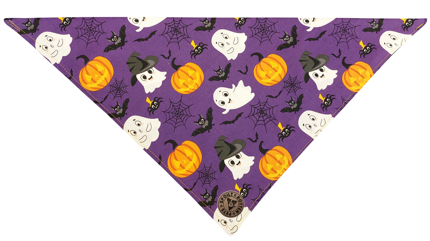 The Pendle - Purple Cute Ghosts & Witches Design Tied Dog Bandana