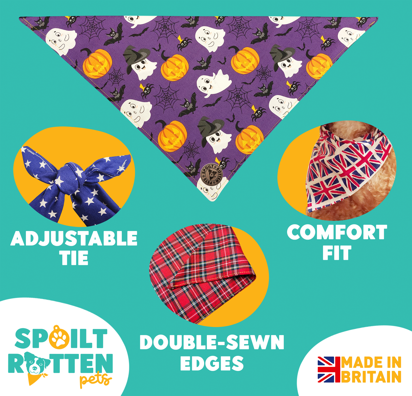 The Pendle - Purple Cute Ghosts & Witches Design Tied Dog Bandana