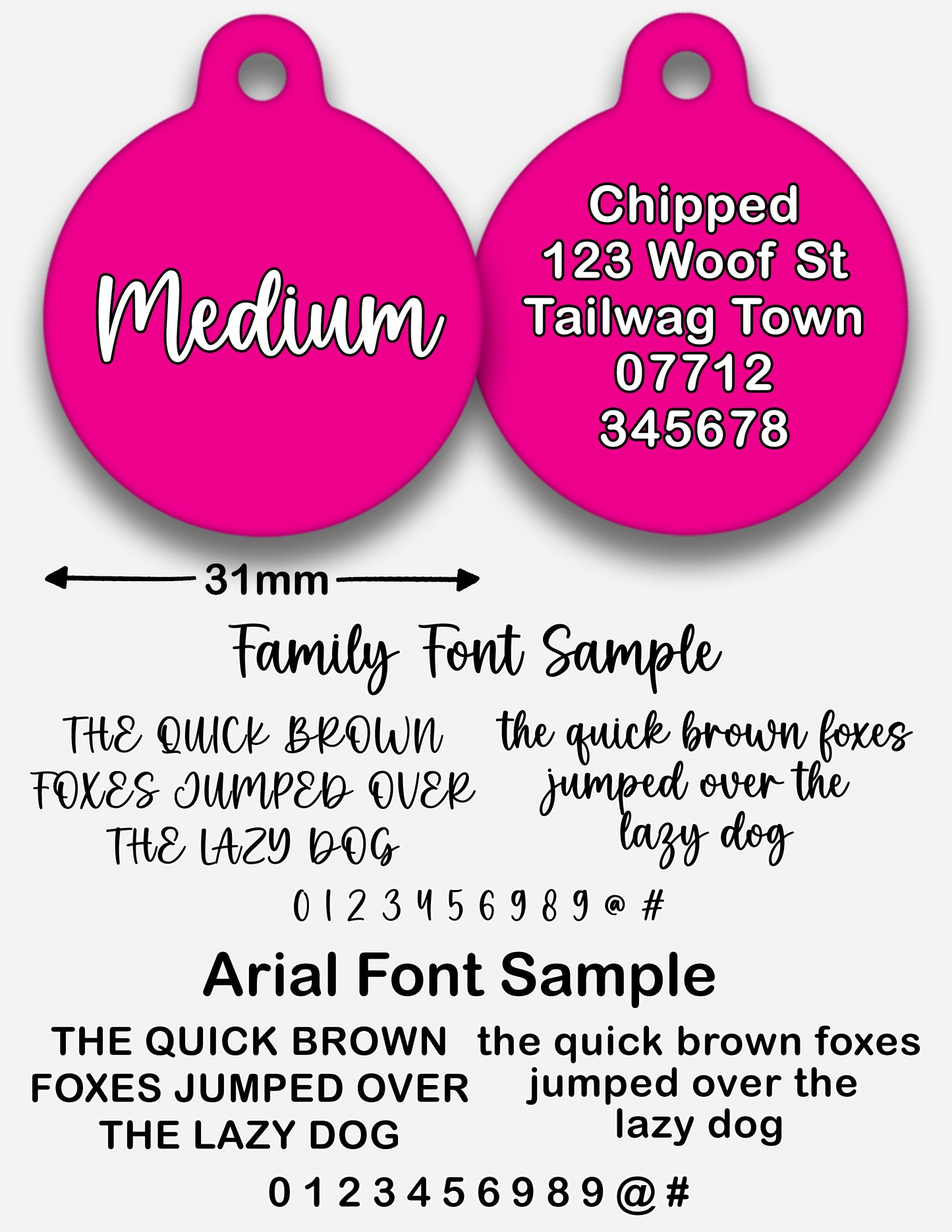 Hot Pink Plain Colour - Pet ID Tag