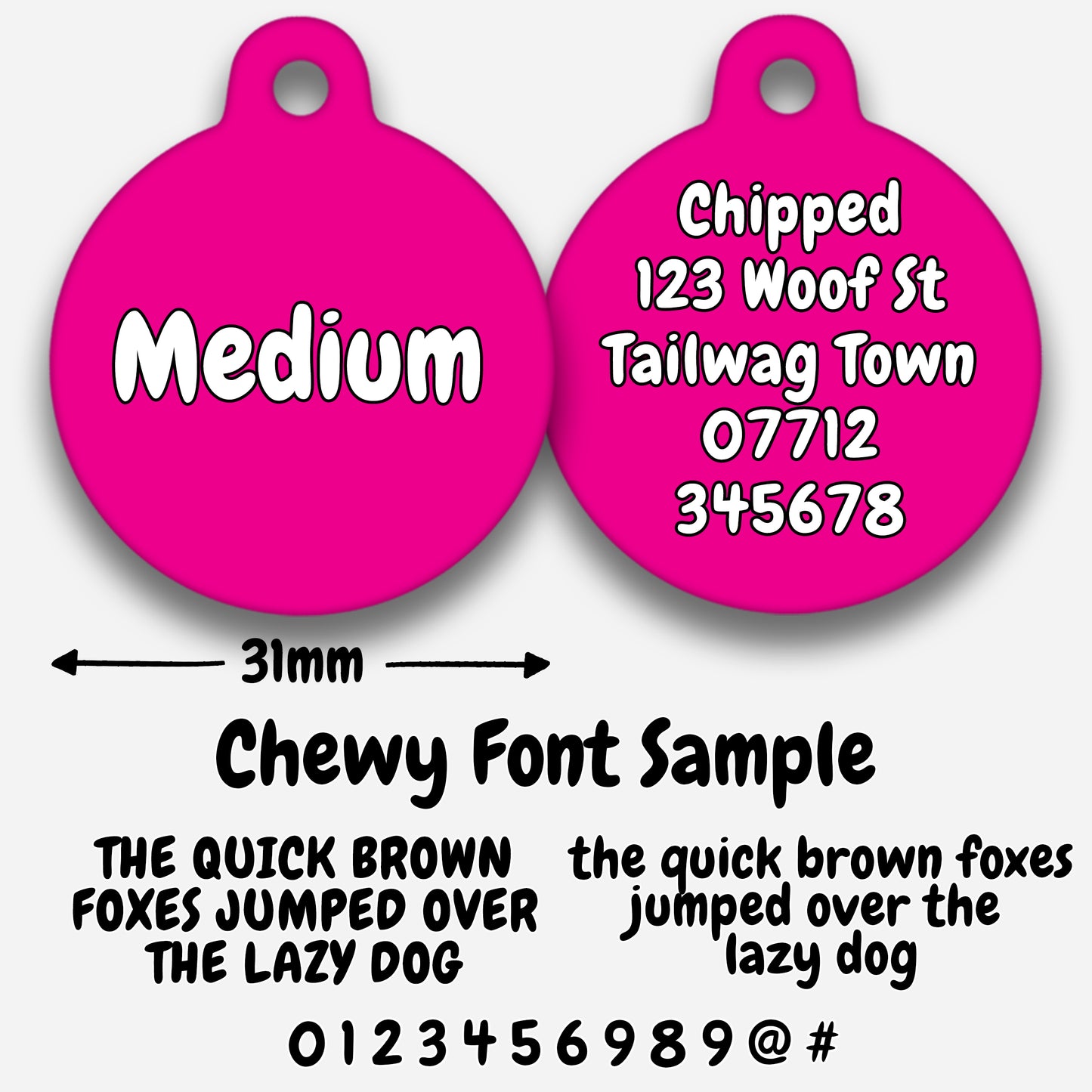 Hot Pink Plain Colour - Pet ID Tag