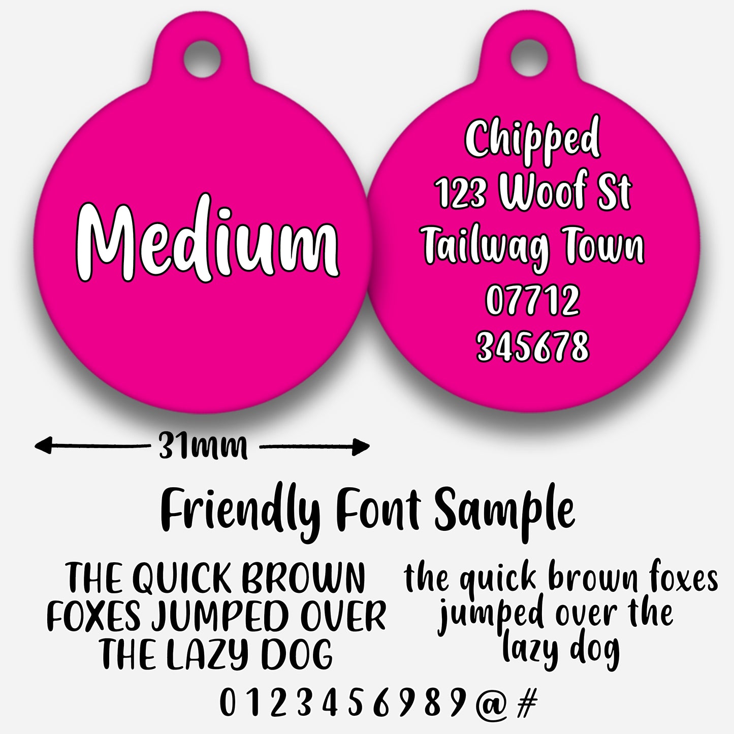 Hot Pink Plain Colour - Pet ID Tag