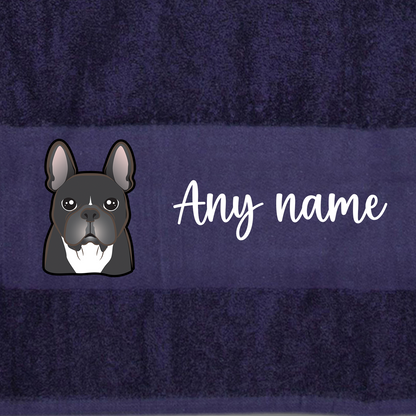 MIDNIGHT BLUE Any Pet Name And A Choice Of Dog Breed - Bath Towel