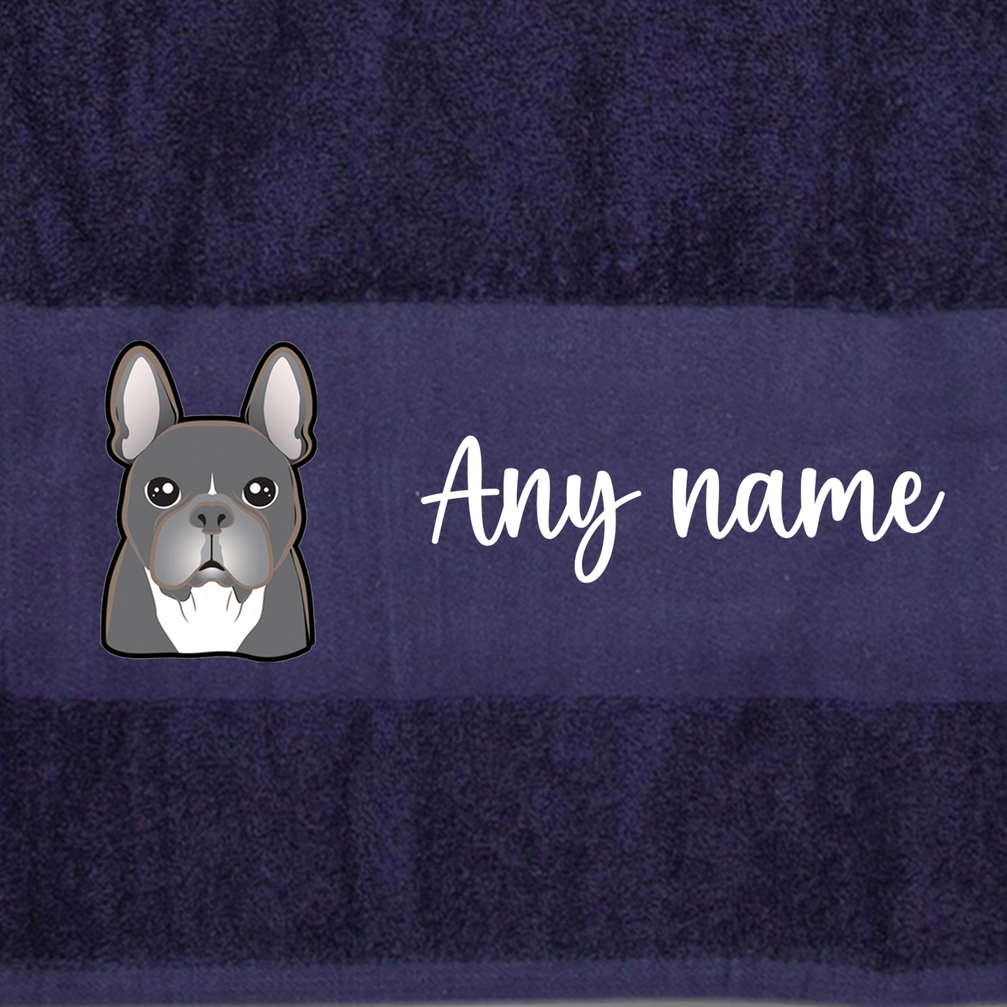 MIDNIGHT BLUE Any Pet Name And A Choice Of Dog Breed - Bath Towel