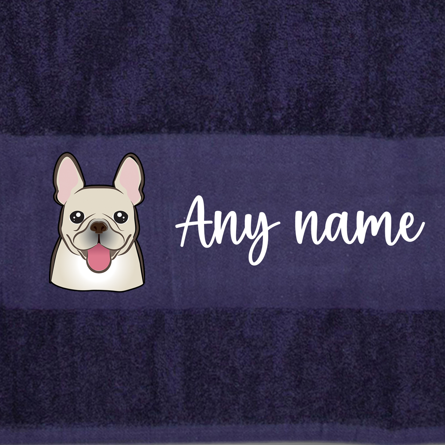 MIDNIGHT BLUE Any Pet Name And A Choice Of Dog Breed - Bath Towel