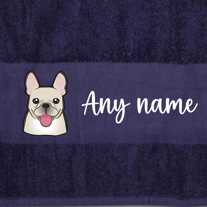 MIDNIGHT BLUE Any Pet Name And A Choice Of Dog Breed - Bath Towel
