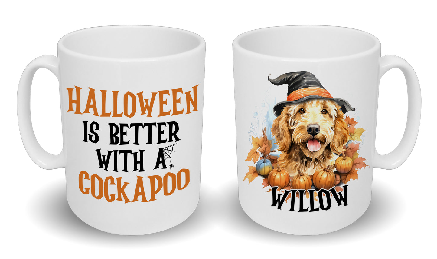 Halloween Is Better With A Golden or Black Cockapoo Mug & Any Name