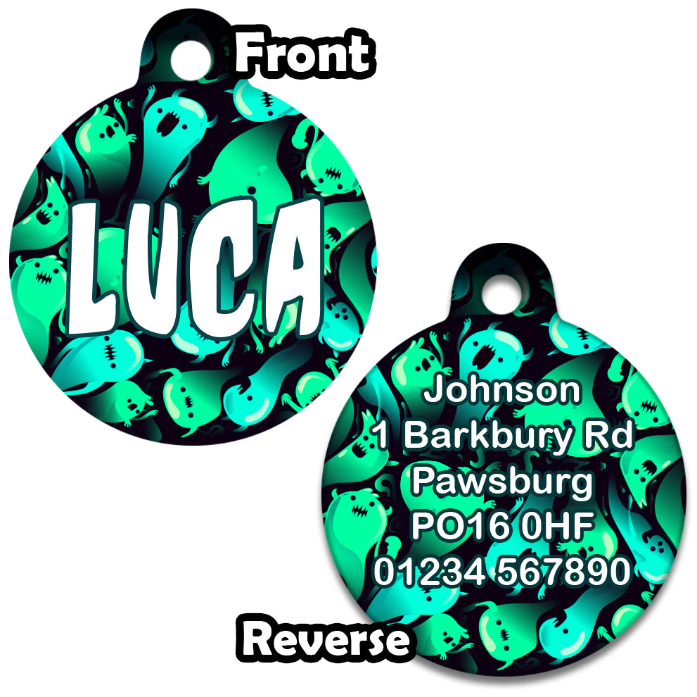 Neon Style Green Ghosts - Pet ID Tag