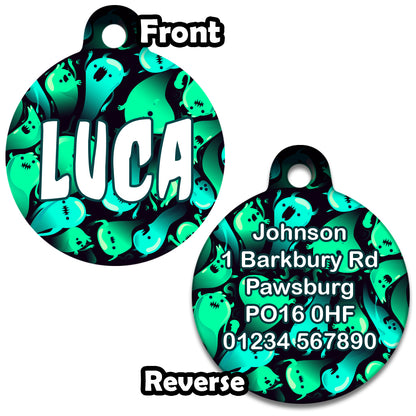 Neon Style Green Ghosts - Pet ID Tag