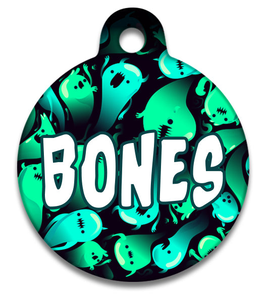 Neon Style Green Ghosts - Pet ID Tag