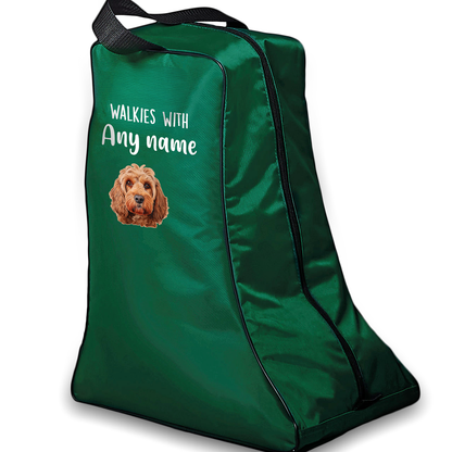 Green Walkies with Any Dog Breed Personalised with Name Welly Boot Bag