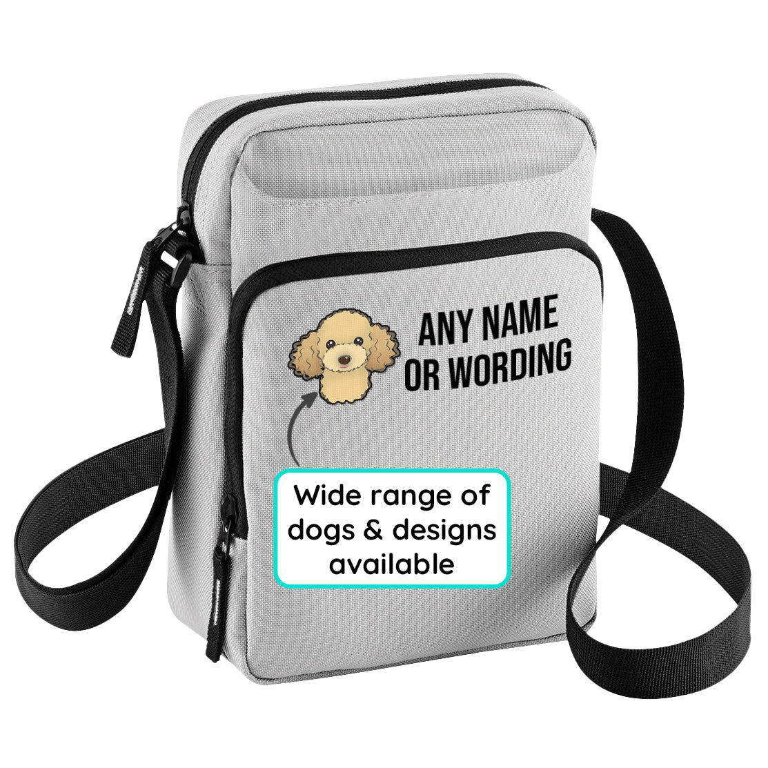 Crossbody Dog Walking Bag Grey Personalised With Breed & Wording