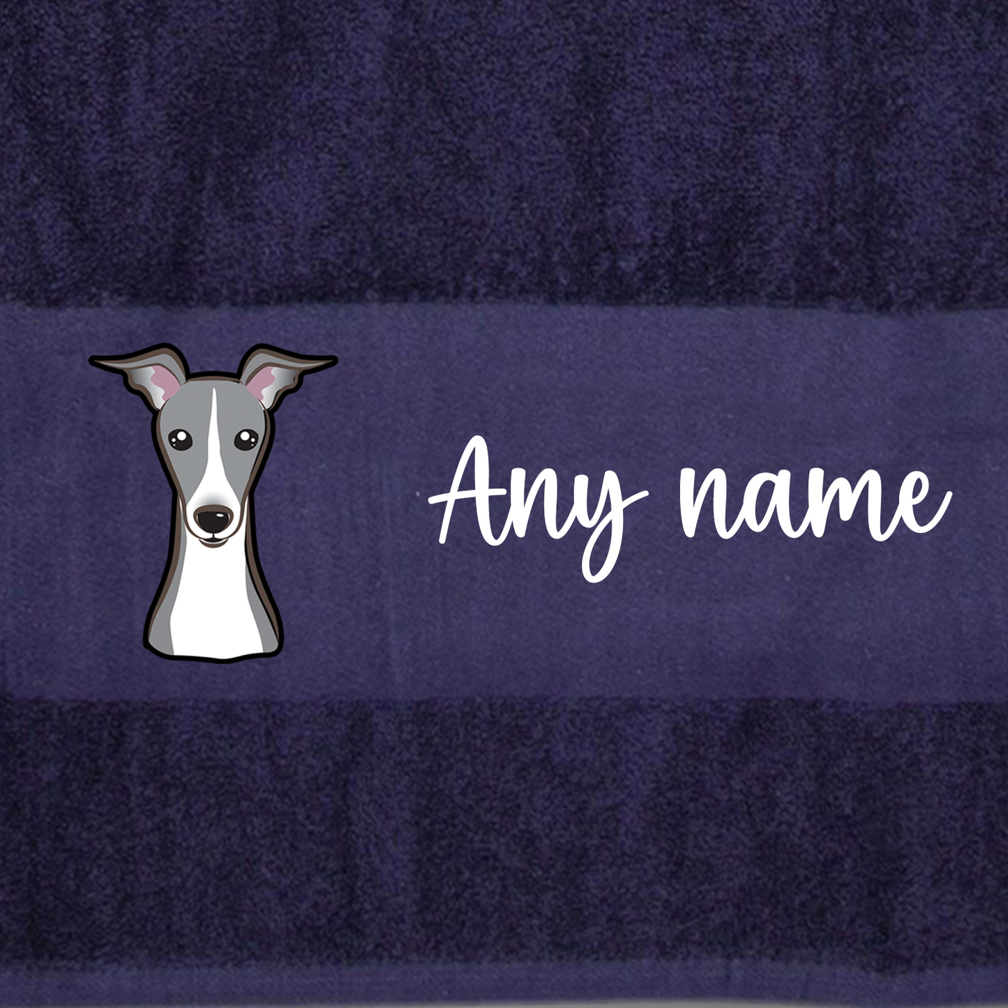 MIDNIGHT BLUE Any Pet Name And A Choice Of Dog Breed - Bath Towel