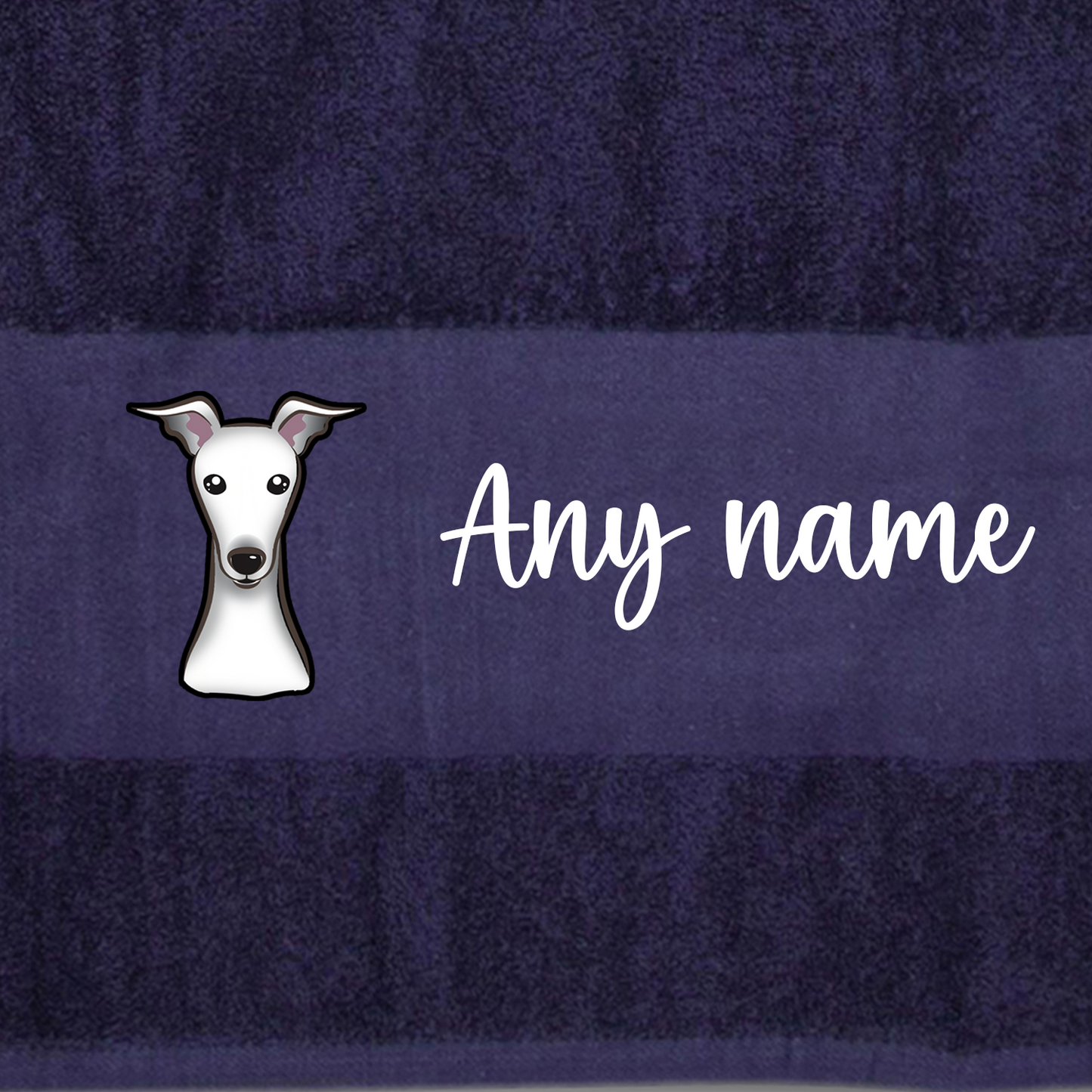 MIDNIGHT BLUE Any Pet Name And A Choice Of Dog Breed - Bath Towel