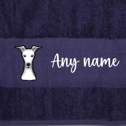 MIDNIGHT BLUE Any Pet Name And A Choice Of Dog Breed - Bath Towel
