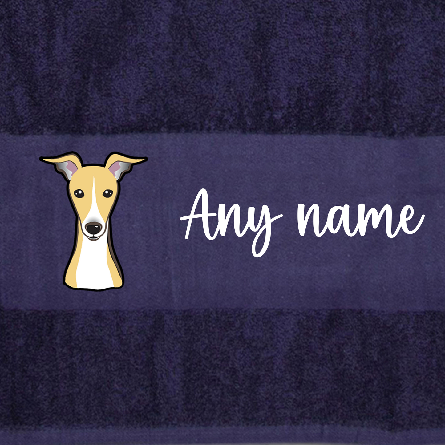 MIDNIGHT BLUE Any Pet Name And A Choice Of Dog Breed - Bath Towel