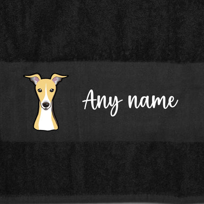 BLACK Any Pet Name And A Choice Of Dog Breed - Travel Towel