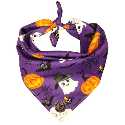 The Pendle - Purple Cute Ghosts & Witches Design Tied Dog Bandana