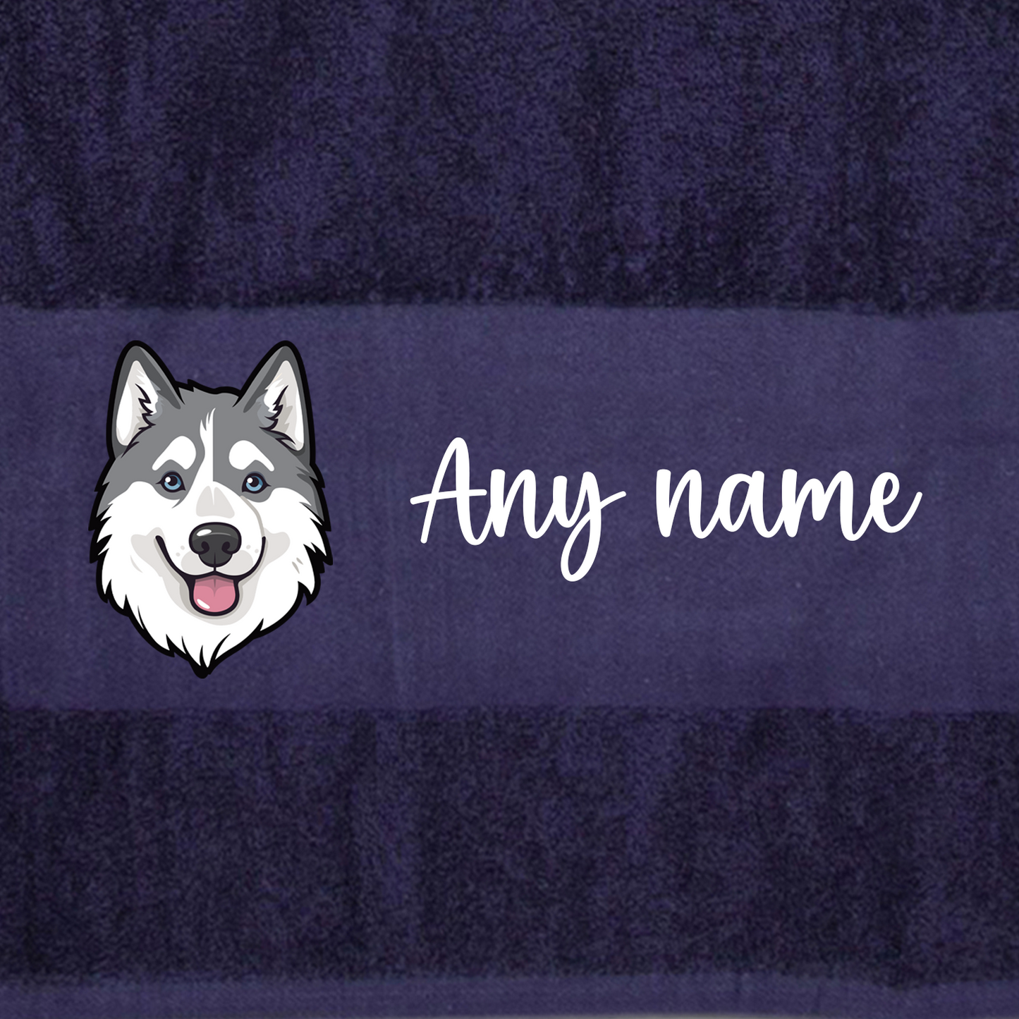 MIDNIGHT BLUE Any Pet Name And A Choice Of Dog Breed - Bath Towel