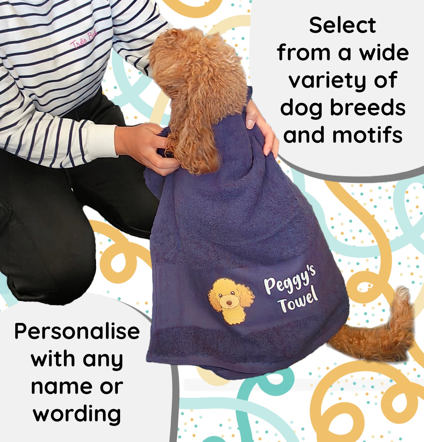 MIDNIGHT BLUE Any Pet Name And A Choice Of Dog Breed - Bath Towel