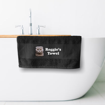 BLACK Any Pet Name And A Choice Of Cat Breed - Travel Towel