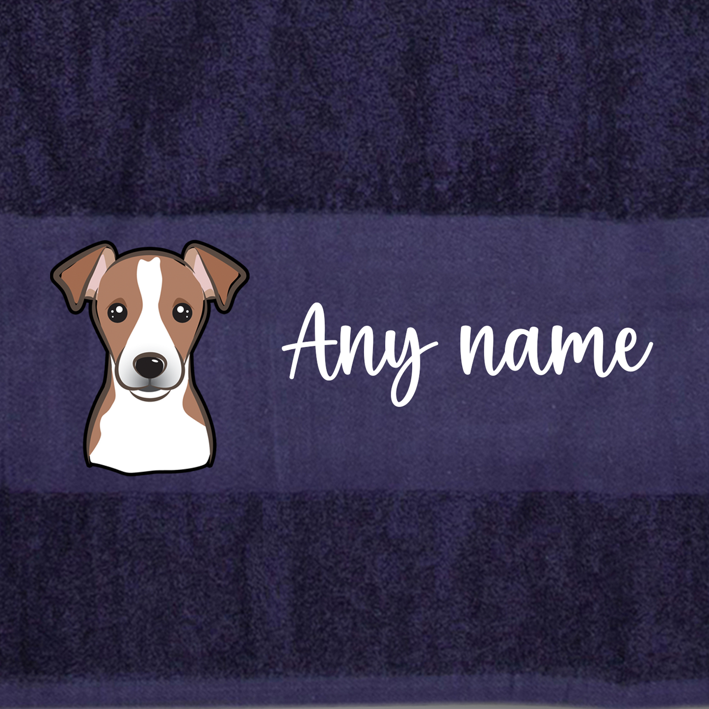 MIDNIGHT BLUE Any Pet Name And A Choice Of Dog Breed - Bath Towel