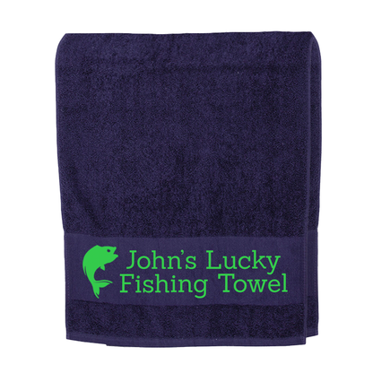 Navy Blue Fishing Towel Personalised Printed Towel - Any Name or Wording