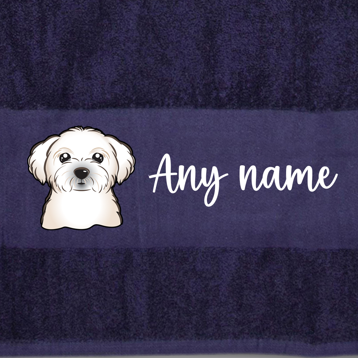 MIDNIGHT BLUE Any Pet Name And A Choice Of Dog Breed - Bath Towel
