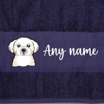 MIDNIGHT BLUE Any Pet Name And A Choice Of Dog Breed - Bath Towel