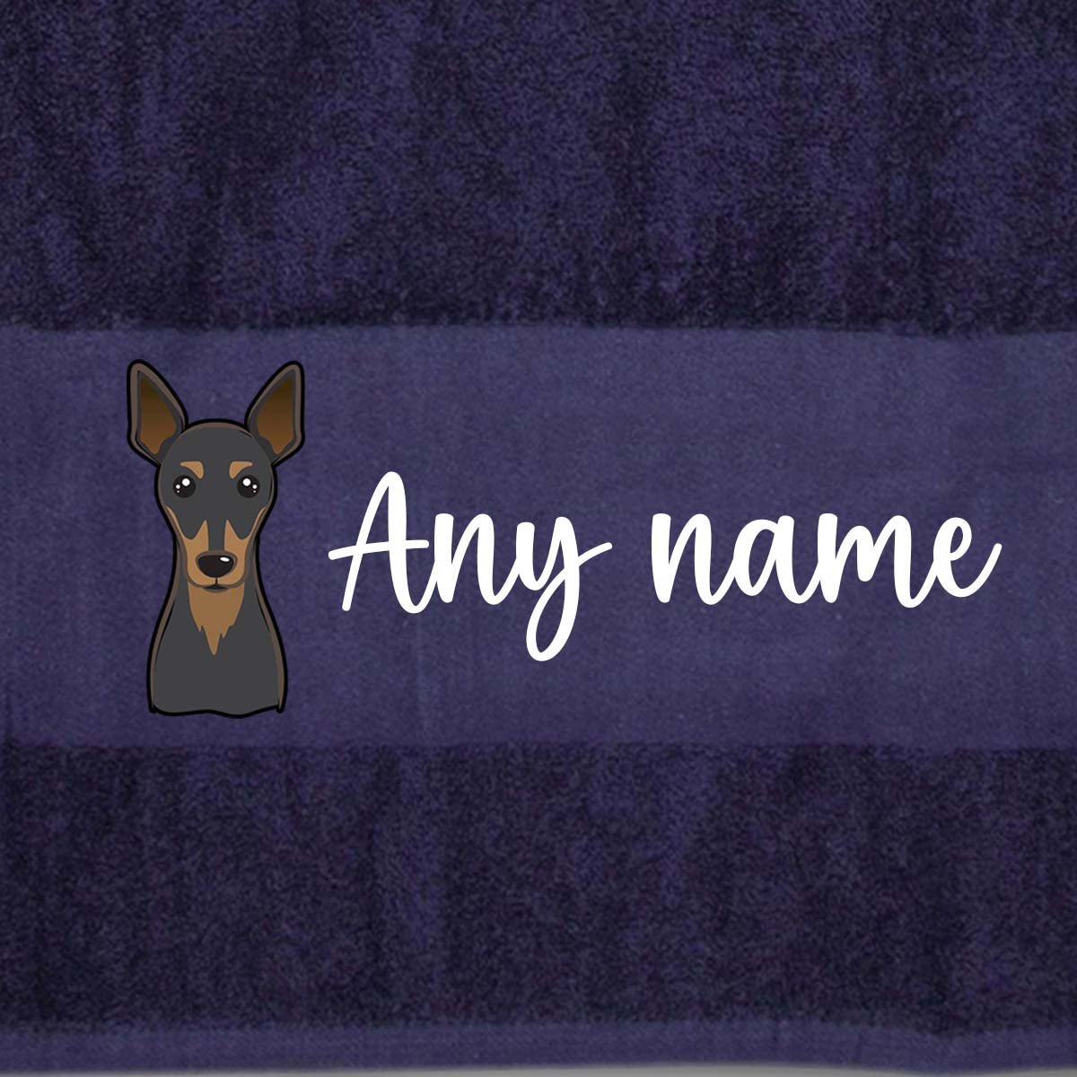 MIDNIGHT BLUE Any Pet Name And A Choice Of Dog Breed - Bath Towel