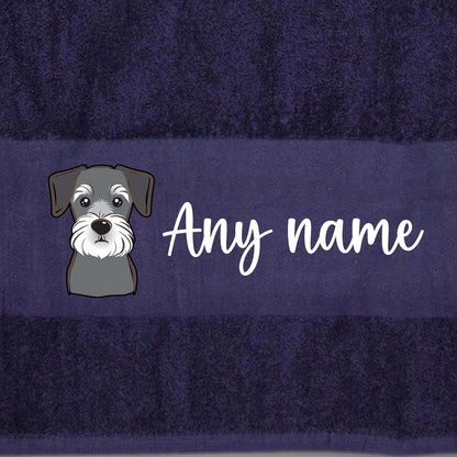MIDNIGHT BLUE Any Pet Name And A Choice Of Dog Breed - Bath Towel
