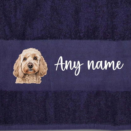 MIDNIGHT BLUE Any Pet Name And A Choice Of Dog Breed - Travel Towel
