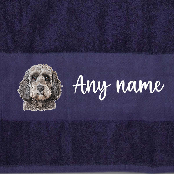 MIDNIGHT BLUE Any Pet Name And A Choice Of Dog Breed - Travel Towel