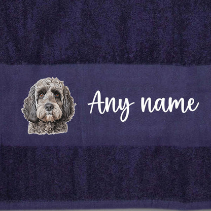 MIDNIGHT BLUE Any Pet Name And A Choice Of Dog Breed - Travel Towel