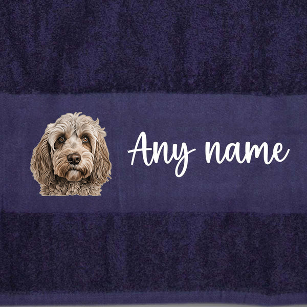 MIDNIGHT BLUE Any Pet Name And A Choice Of Dog Breed - Travel Towel
