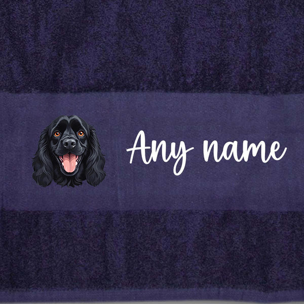MIDNIGHT BLUE Any Pet Name And A Choice Of Dog Breed - Bath Towel