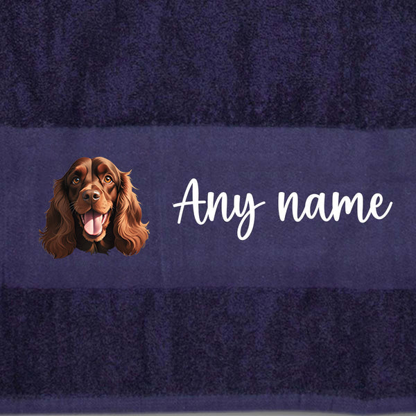 MIDNIGHT BLUE Any Pet Name And A Choice Of Dog Breed - Bath Towel