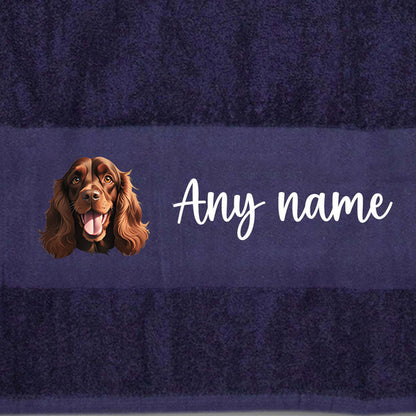MIDNIGHT BLUE Any Pet Name And A Choice Of Dog Breed - Bath Towel